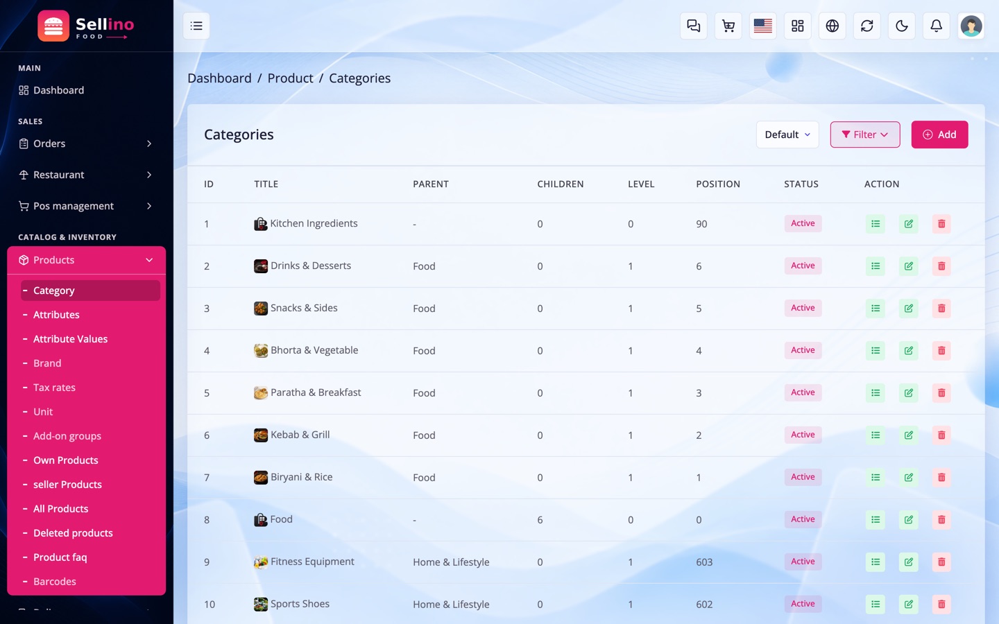 Menu categories