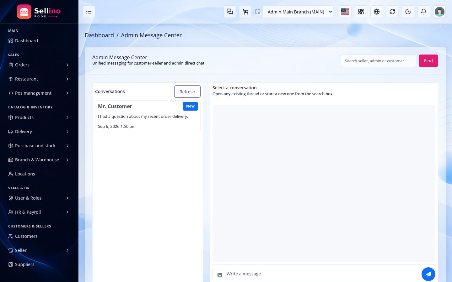 Admin Message Center (live chat)