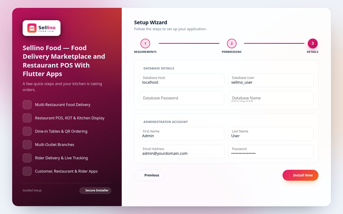 Step 3 — database & admin account