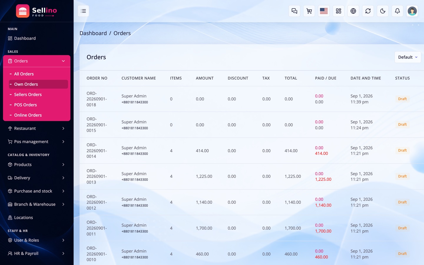 Order list
