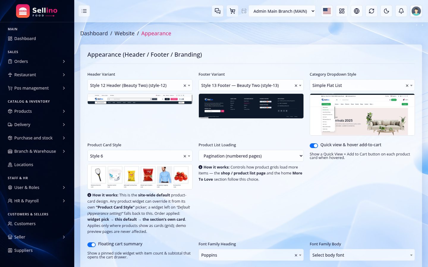 Website → Appearance (web theme)