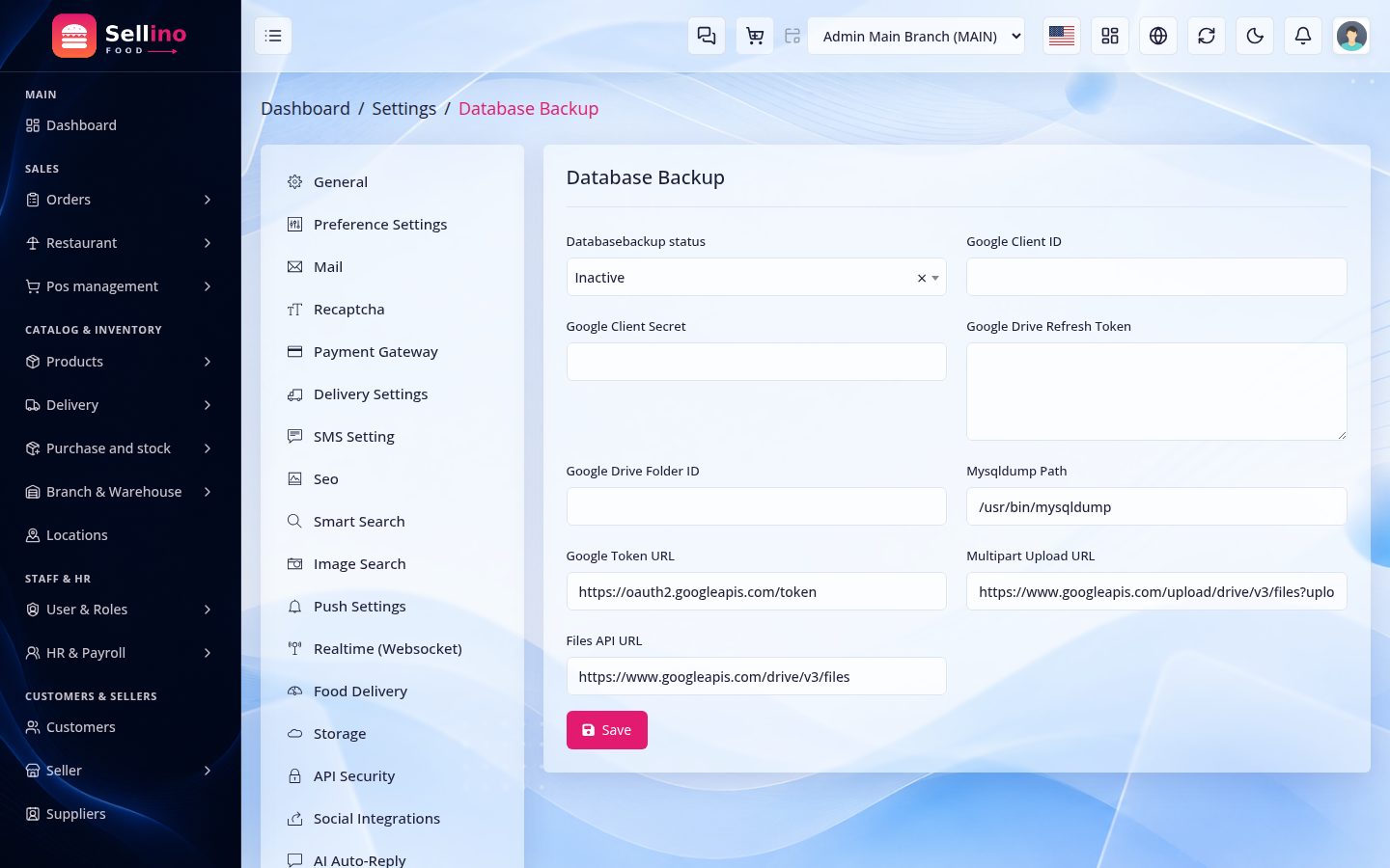 Settings → Database Backup