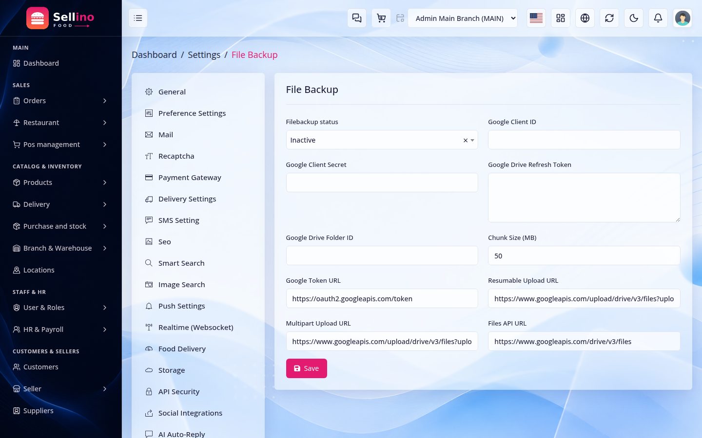 Settings → File Backup
