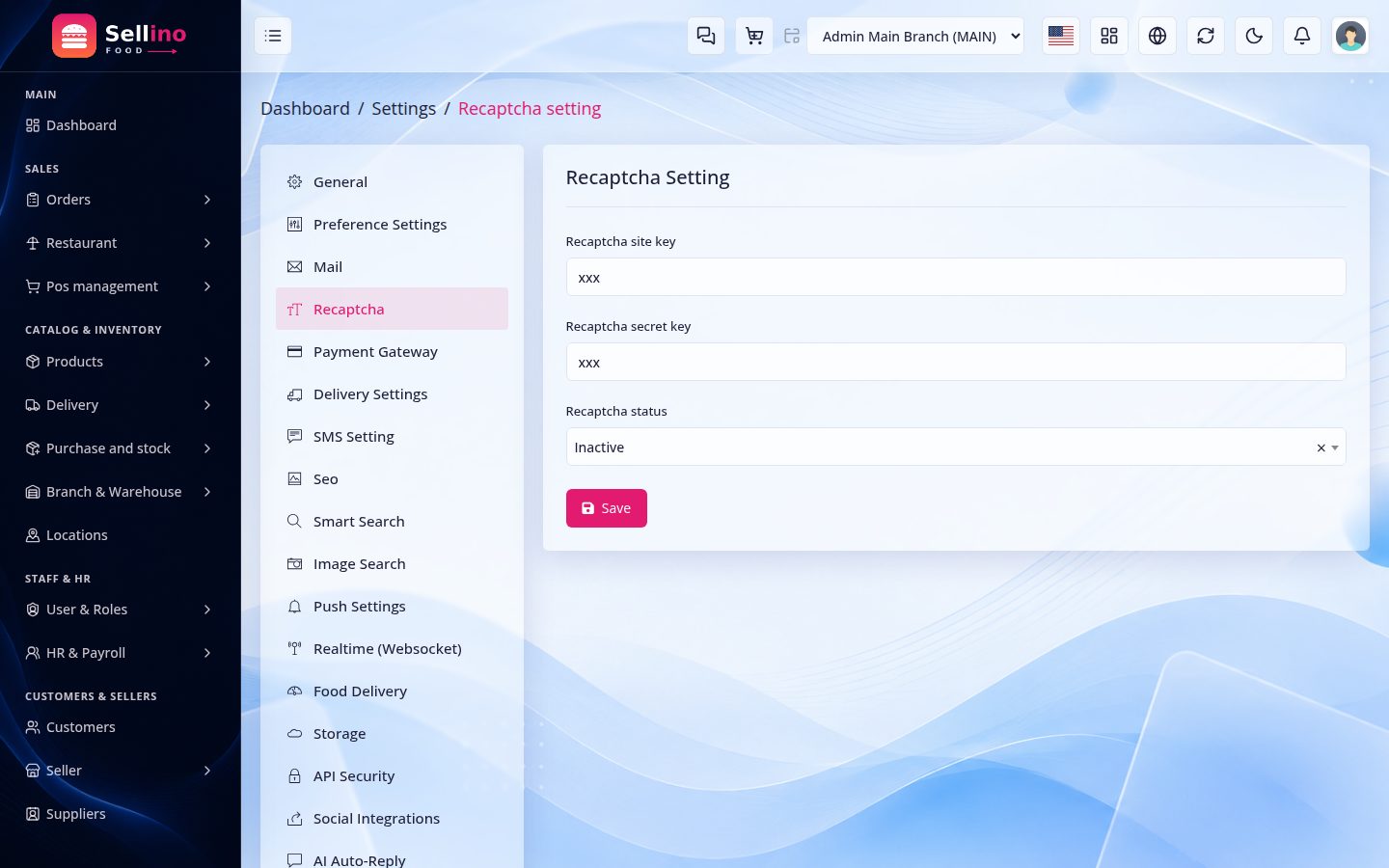 Settings → reCAPTCHA