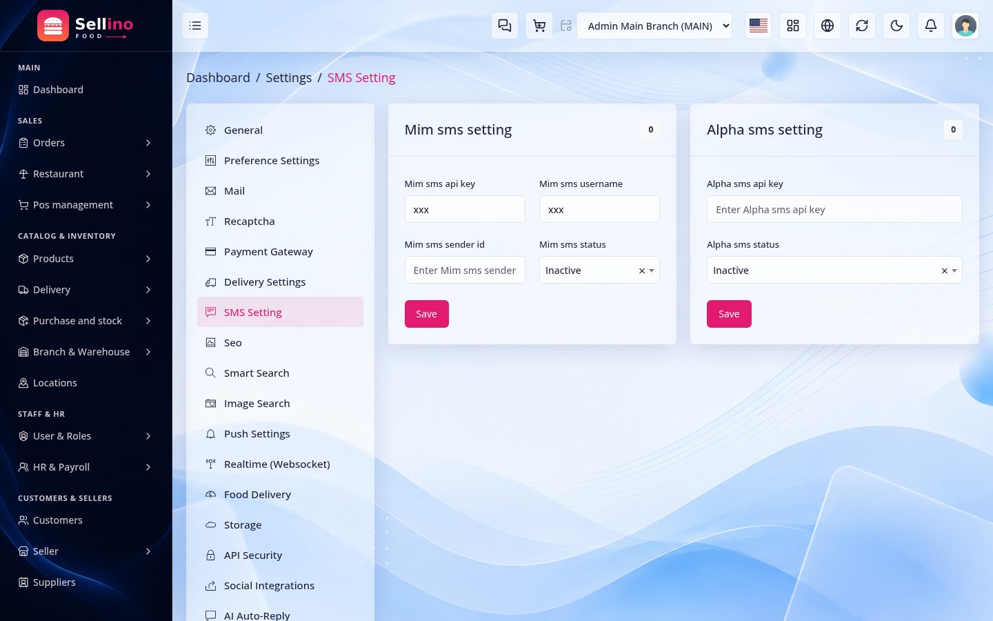 Settings → SMS gateway