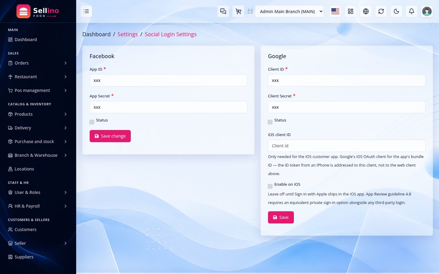 Settings → Social Login