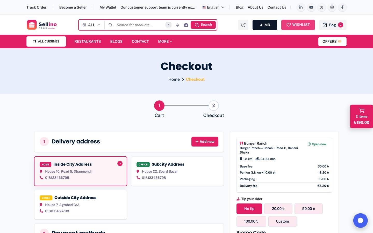 Fee breakdown at checkout
